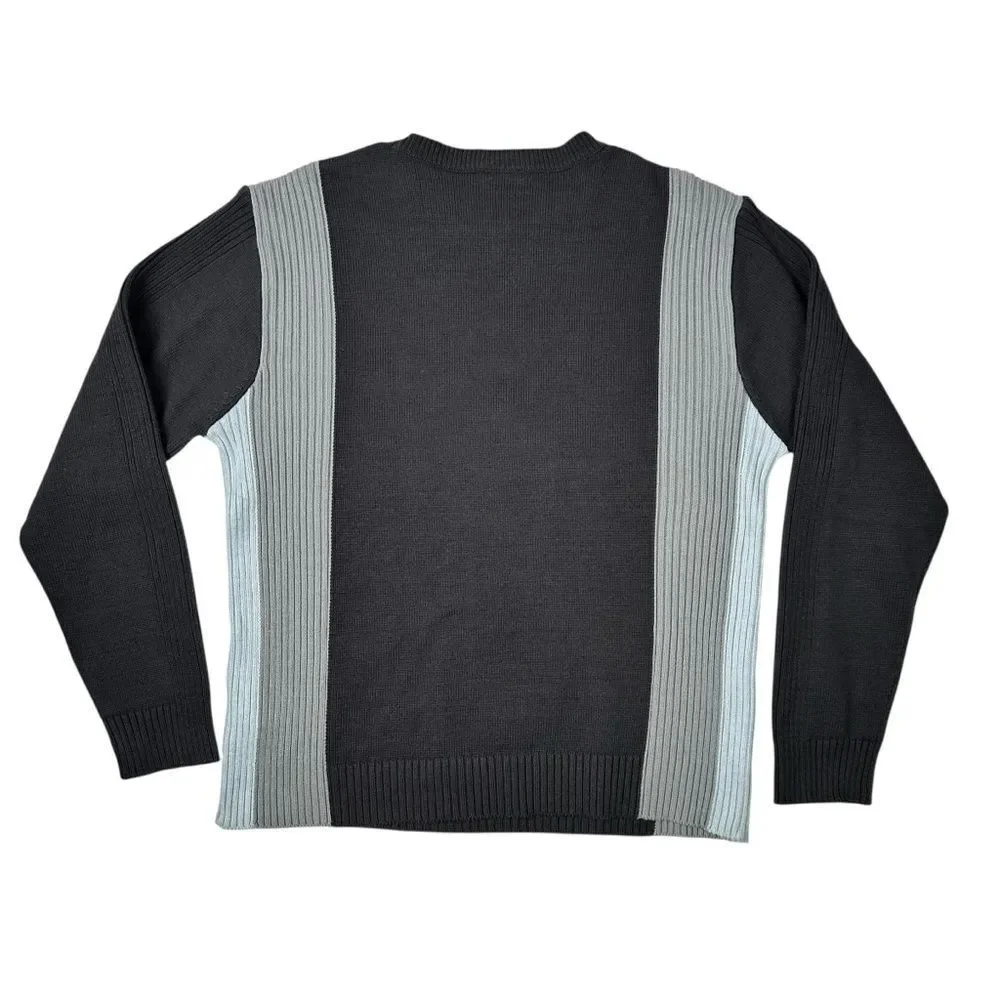 TOM TAILOR Mens Crew Neck Jumper Sweater Medium Ribbed Grey Y2K VTG Colorblock